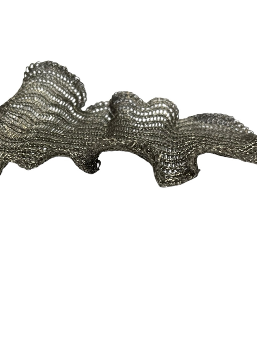 Metal Mesh Chainmail Bracelet Cuff Silver Tone Ruffle Sculptural Goth Cosplay - Picture 3 of 10